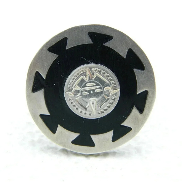 Vintage Sterling Silver Onyx Pin Brooch - Picture 1 of 4